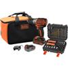 BLACK+DECKER Trapano a percussione senza spazzole da 18V con 1 batteria da 4,0Ah e 1 batteria da 2,5Ah, 50 accessori, caricatore rapido da 1A e borsa morbida, BL188ME2SA-QW