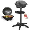 TZS First Austria - Barbecue elettrico 2 in 1 da tavolo & terra 2400W - BBQ con piedistallo per balcone e terrazza con coperchio e ripiano - Grill a sfera con termometro e vassoio raccogligrasso