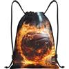 CHXtao Zaino da basket sul fuoco e acqua con spruzzi di fiamme e coulisse per sport, viaggi, palestra, leggero, Nero , S, Classico