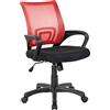 Dmora - Sedia da Ufficio Lismore, Sedia operativa a Rete con braccioli, Seduta ergonomica da Ufficio, Cm 59x54h90/100, Nero e Rosso