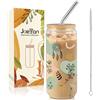 Joeyan 600ml Tazza da Caffè in Vetro Con Coperchio e Cannuccia Boho Floral
