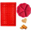 Qinsky Stampo per Waffle,Antiaderenti Stampi per Waffle in Silicone 2 pezzi Forno Microonde Stampi per Biscotti Set per Bambini Muffa Choclate Utensili da Cucina Rettangolare e Rosso Forma Rosso