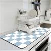 BLESWIN Tappetino Lavandino Cucina, 40 x 60 CM Tappetino Sotto Macchina Caffe con Retro in Gomma per Asciugare i Piatti, Tappetino Assorbente per Asciugare i Piatti per il Bancone della Cucina, Blu e Bianco