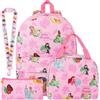 Get Trend Principesse Disney Zaino Scuola in Velluto a Coste, 4 Pezzi | Set Zaino Bambini con Astuccio, Borsa Termica Porta Pranzo e Lanyard, Idee Regalo per Bambina e Ragazza (Rosa/Multi Princess)