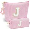 HIVTE Borsa da Trucco Rosa Personalizzata con Iniziale J, Pochette per Cosmetici con Portachiavi a Farfalla e Nappina per Ragazze