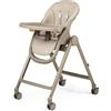 Peg Perego PEG Living Seggiolone Pappa dalla Nascita, Design Contemporaneo, Funzione Sdraietta, Altezza Regolabile, Doppio Vassoio, 4 Ruote 360°, Chiusura Compatta, 0-3 Anni (0-15 kg), Space Sand