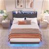 Blishom Letto imbottito con luce LED 140 x 200CM，Letto Matrimoniale,Struttura Letto (2 Prese CA 2 Porte USB) con Effetto Visivo Levitante con Testiera Imbottita e Struttura in Metallo,Grigio scuro