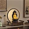 DYUNCZ Tavolo Santuario in Legno con Lampada a LED Ad Anello, Santuario Buddista, Piccolo Tavolo da Meditazione, Espositore per Statua di Buddha, per Soggiorno, Ingresso, Ufficio(Brown,40cm/16in)