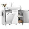Yaheetech Mobile Sottolavabo a 3 Ante Mobile da Bagno con Portabiancheria Armadietto da Terra per Lavandino Mobiletto Bagno Salvaspazio con Ripiano Regolabile