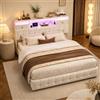 YGHQAP Letto Matrimoniale 140x200 con Contenitore Idraulico, Letto imbottito con LED e Porta USB, Struttura Letto con Rete a Doghe e Testiera portaoggetti, Velluto (Beige D, 140x200)