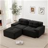 Cayipng Divano angolare a 2 posti,divano modulare senza telaio a compressione sottovuoto con pouf,2 cuscini,Imbottitura in schiuma 32D alta densità,Senza montaggio,Nero(Seduta prof. 74+Bracciolo lar. 30)
