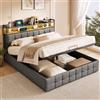 Fofetbfo Letto imbottito 140 x 200 cm con cassetto, letto matrimoniale con illuminazione a LED e USB, letto idraulico con vano portaoggetti, testiera, letto per ragazzi, letto funzionale con rete a doghe