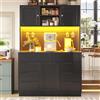 Huayz Armadio da cucina, 183,5 cm, alto per soggiorno, buffet, con porta di ricarica LED e USB, 8 cassetti, ripiani regolabili in altezza, per cucina, soggiorno, sala da pranzo
