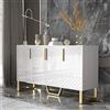 Azkoeesy Credenza Moderna per Soggiorno e Cucina, Buffet Sala da Pranzo Bianco Lucido con 4 Ante, Maniglie e Gambe in Metallo Dorato, 140x40x80 cm