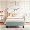 SAOOZBE Letto per bambini imbottito 90 x 200 cm, letto principessa con LED e testiera regolabile a farfalla, letto singolo con rete (blu A, 90 x 200 cm)