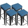 FlyGulls Set di 4 cuscini per sgabello da bar spessi 6,5 cm, con laccetti, antiscivolo, 30 x 30 cm, quadrati, con fodera lavabile, per interni, per bar, bistrot, impilabili, in metallo, blu