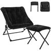 Lubirayi Poltrona Pieghevole in Pelliccia Sintetica con Poggiapiedi, Telaio Metallo Triangolare Portata 150kg, Ampia Poltrona Relax Adulti Lettura Gaming (Nero)