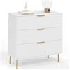 IDMarket - MARCEL Cassettone a 3 cassetti da 80 cm con doghe bianche e oro