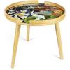Excelsa Living Tavolino Rotondo in Bambù con Piano in Vetro, Decori Assortiti, Diametro 48 cm, Altezza 44 cm (Kimono)