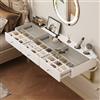TIZZ Tavolo da toeletta bianco, 120 x 40 x 45 cm, con 3 cassetti, piano in vetro, supporto per tablet e portabicchieri (senza specchio LED)