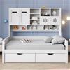 Moimhear Divano letto in legno, 90 x 200 cm, cassetto grande, letto singolo, rete a doghe, senza materasso (bianco, 90 x 200 cm, stile 1)