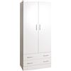 Composad | Armadio della Linea FACILE con 2 Ante e 2 Cassetti, Armadio con Ante, Camera da Letto, Dimensioni (LxAxP) 81,90x184,40x46,30 cm, Colore Bianco, Made in Italy