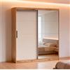 Meyvaser.com Ecommerce Company Armadio a 2 ante scorrevoli con specchio di grande formato, misure XXL 216 x 200 x 62 cm, interno con 5 ripiani e barra sospesa