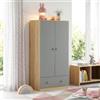 [en.casa] Armadio Cameretta con Cassetto Effetto Rovere/Grigio 123x60x40cm | Guardaroba a 2 Ante Barra Asta Appendiabiti Scomparto Vano Contenitore Ripiano a Misura di Bambini Camera da Letto