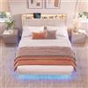 Blishom Letto imbottito con luce LED 160 x 200CM，Letto Matrimoniale,Struttura Letto (2 Prese CA 2 Porte USB) con Effetto Visivo Levitante con Testiera Imbottita e Struttura in Metallo,Beige