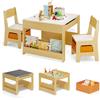 Xbro Set Tavolino Bambini con 2 Sedie 4 in 1, Tavolo Attività con Lavagna Rimovibile, Libreria Integrata e Scatole in Tessuto, Set Tavolo e Sedie per Bambini 3+ Anni, Tavolo 61,5×61,5×48 cm, Naturale