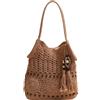 HINAYOSAN Borsa all'uncinetto per le donne borse a tracolla di grande capacità con nappe borsa tessuta per la spiaggia e le vacanze Avventure borsa a tracolla, Caff, One Size