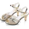 Zaylee Sandali da donna Peep Toe Eleganti tacco piccolo con cinghia, sandali per il tempo libero, con fibbia, sandali da sera, colore oro EU34