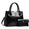 NICOLE & DORIS Borsa Donna Vernice Borsa e Portafoglio Set 2 Pezzi Borse a Mano Coccodrillo Borsetta Tracolla Borsa a Spalla per Lavoro Shopping Viaggi Nero