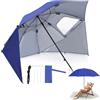 Fiqops Ombrellone da spiaggia, 2 in 1, in alluminio, per spiaggia, giardino, protezione UV 50, pieghevole, multifunzione, con finestra e borsa per il trasporto, 210 x 220 cm, blu