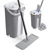 VOUNOT® Set Mocio Lavapavimenti e Secchio Strizzatore 2 Scomparti, Mop Piatto Rotante 360° con Manico in Acciaio Inox e 6 Panni Ricambio in Microfibra Pulizia Casa Legno Parquet Azzurro Marmo, Grigio
