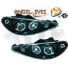 SONAR Coppia fari fanali anteriori TUNING 206 (98-06) neri anelli ANGEL EYES H1+H1
