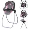 Bayer Design Accessori per bambola Set 4 in 1 seggiolone | Seggiolino auto, lettino, altalena per bambole per giochi di ruolo versatili