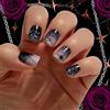 VelvetGlow Halloween Press On Nails, unghie finte quadrate corte, sfumatura nera scintillante con design a ragnatela, unghie acriliche lucide per donne e ragazze, 24 pezzi