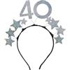 PartyDeco Cerchietto 40 Anni, con glitter e stelline, Argento
