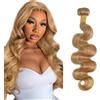 Hxxcoup 24 Inch Body Wave Bundles Human Hair #27 Honey Blonde Prolungamento Capelli Unprocessed Double Weft Weave Brazilian Remy Virgin Human Hair Extension 100g/bundle