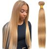 Hxxcoup 24 Inch Straight Bundles Human Hair #27 Honey Blonde Prolungamento Capelli Unprocessed Double Weft Weave Brazilian Remy Virgin Human Hair Extension 100g/bundle