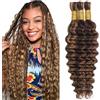 Tuheerst 28 28 28 Inch Bulk hair for Braiding P4/30 Highlight Brown Deep Wave capelli umani 3 Bundles/Pack No Weft Premium Braiding Hair Extensions for Boho Braids With Minimal Tangle