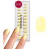 DOONAILS® Set di 30 unghie finte a pressione in gel morbido, colore giallo pastello, 15 misure, 7-14 mm, lunghezza 14 mm