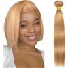 Hxxcoup Straight Bundles Human Hair #27 Honey Blonde Prolungamento Capelli Unprocessed Double Weft Weave Brazilian Remy Virgin Human Hair Extension 100g/bundle 12 Inch