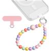 Qyoocom Ciondolo per cellulare, collana con perle colorate, corto, universale, rimovibile, adatto per tutti gli smartphone con 2 patch (perline colorate 10 mm)