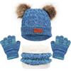 LINSOCLE Cappello a Maglia Bambini Invernale Sciarpa Guanti - 3 in1 Inverno Berretto con Pompom Scaldacollo Guanti Set, per Ragazzi e Ragazze di età 2-6 anni (Blu)