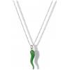 Argenteria MB Collana Donna Argento con Ciondolo Corno Portafortuna Verde
