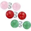 Bling Jewelry Set di tre semplici orecchini a sfera in quarzo rosa chiaro, corniola naturale rossa tinta e avventurina verde per donne e adolescenti in argento sterling .925 8MM.