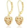 CRASLYMO Orecchini pendenti argento/oro con ciondolo a forma di cuore/goccia d'acqua per donne e donne, 15 mm x 10.6 mm, Oro giallo