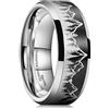 King Will Fede nuziale da uomo in tungsteno, 8 mm, colore: argento, nero, con motivo paesaggio, montagne, alberi, finitura opaca, bordo smussato lucido, W 1/2(65.91mm), Tungsteno, Nessuna pietra